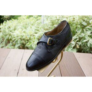 Domani Johnston & Murphy Men's Black Leather Brass Buckle Dress Shoe 8M Italy Vi